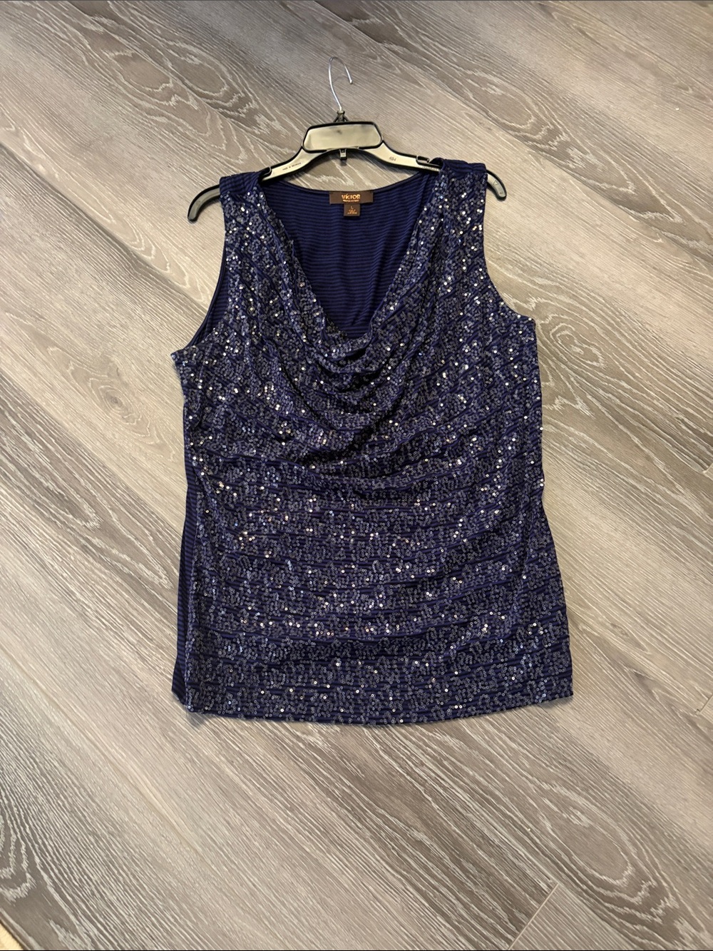 Velvet by Graham & Spencer Navy Sequin Cowl Neck Tank